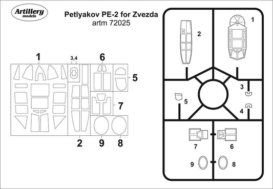 Artillery ARTM72025 1:72 Petlyakov Pe-2 canopy frame paint masks