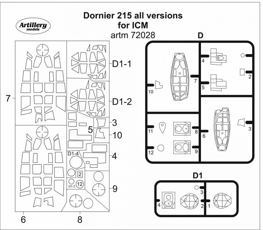 Artillery ARTM72028 1:72 Dornier Do-215B-4/Do-215B-5 canopy frame paint mask