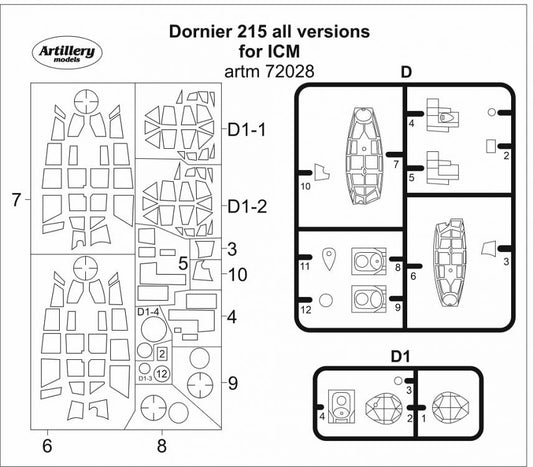 Artillery ARTM72028 1:72 Dornier Do-215B-4/Do-215B-5 canopy frame paint mask