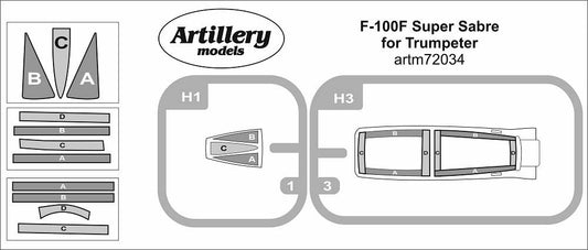 Artillery ARTM72034 1:72 North-American F-100F Super Sabre canopy mask