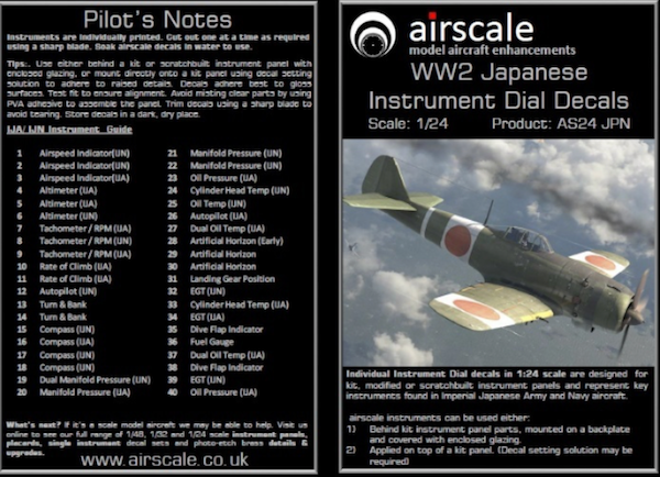 Airscale AS24JPN 1:24 WWII Japanese Cockpit Instrument Decals