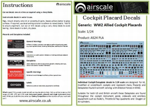 Airscale AS24PLA 1:24 Cockpit Placards & Dataplates