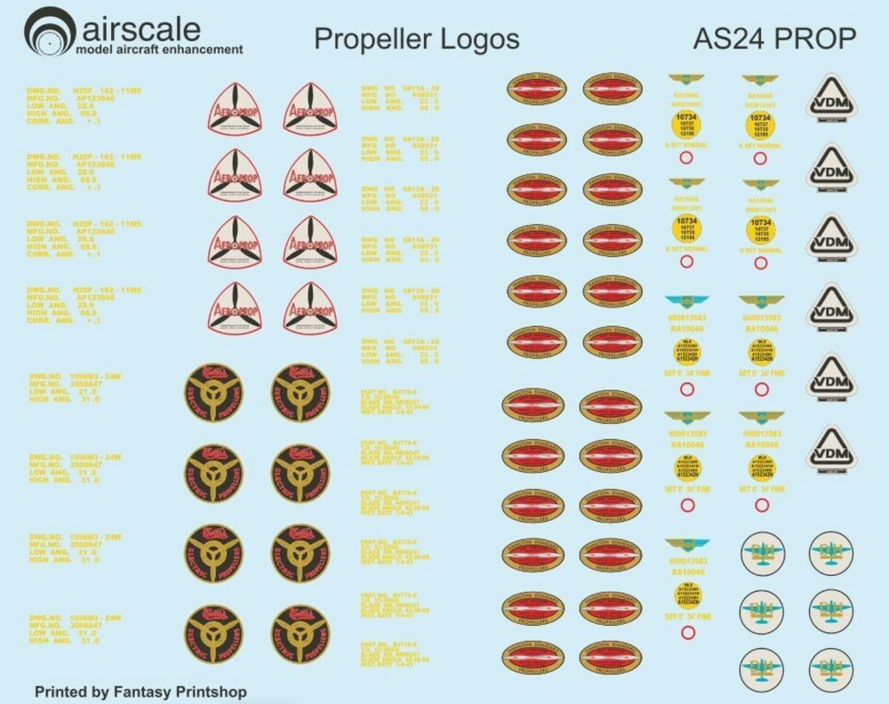 Airscale AS24PROP 1:24 Allied & Luftwaffe Propeller Blade Logo Decals