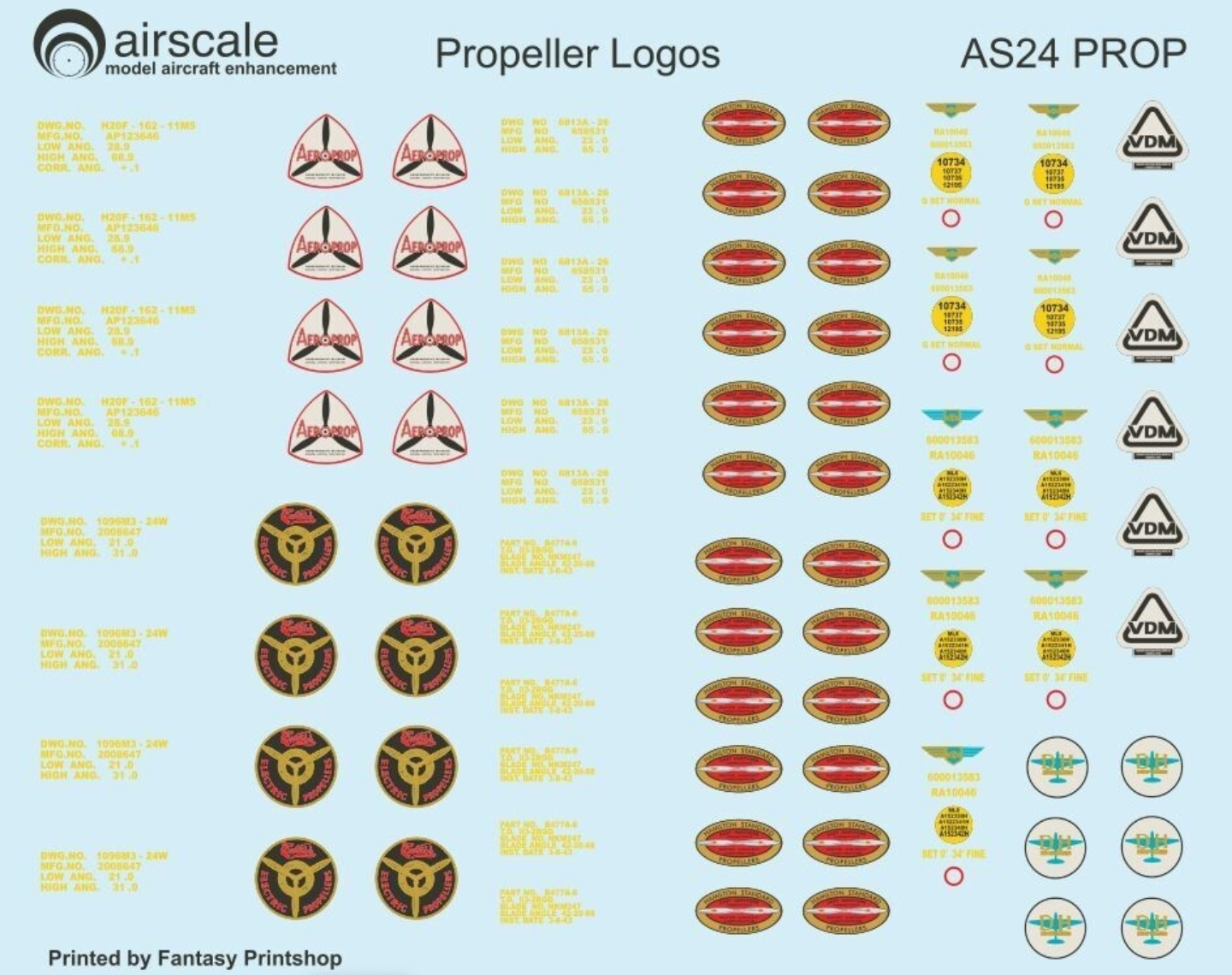 Airscale AS24PROP 1:24 Allied & Luftwaffe Propeller Blade Logo Decals