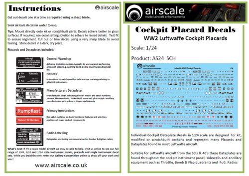 Airscale AS24SCH 1:24 WWII Luftwaffe/German Cockpit Placards