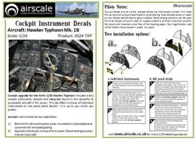 Airscale AS24TIFF 1:24 Hawker Typhoon Mk.Ib Instrument & Placard Upgrade Set