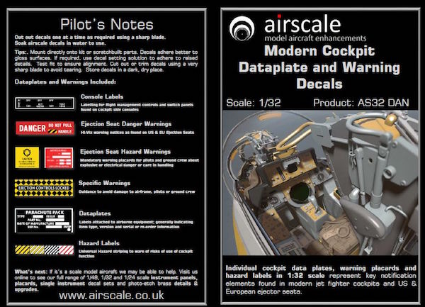 Airscale AS32DAN 1:32 Modern Cockpit Data and Warning decals
