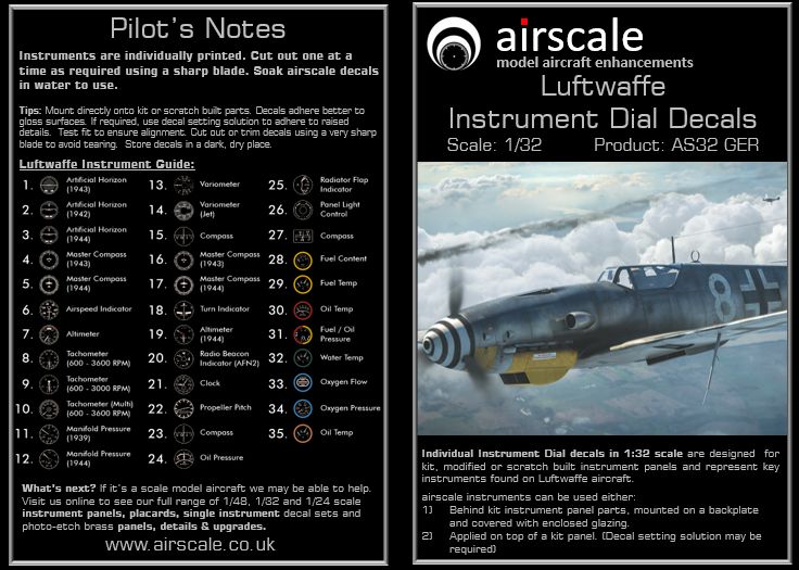 Airscale AS32GER 1:32 Luftwaffe/German WWII generic instruments 120+