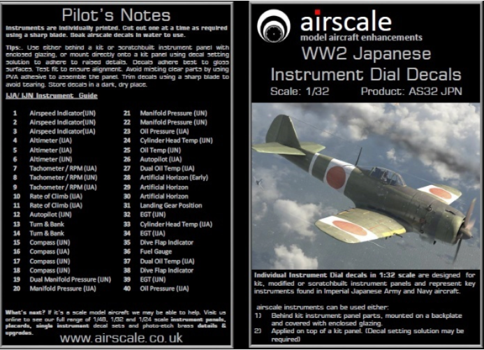 Airscale AS32JPN 1:32 WWII Japanese Cockpit Instrument Decals