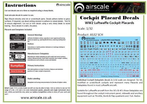 Airscale AS32SCH 1:32 WWII Luftwaffe/German Cockpit Placards