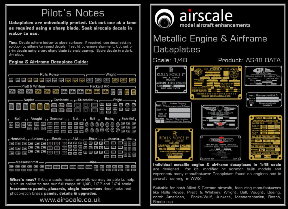 Airscale AS48DATA 1:48 Metallic Placards & Data plates Allied and Axis WWII