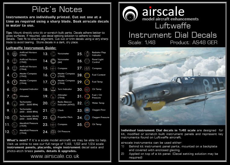Airscale AS48GER 1:48 Luftwaffe/German WWII generic instruments 120+