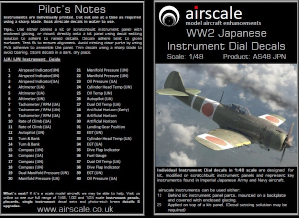 Airscale AS48JPN 1:48 WWII Japanese Cockpit Instrument Decals