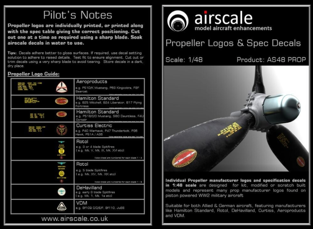 Airscale AS48PROP 1:48 Propeller Blade Logos
