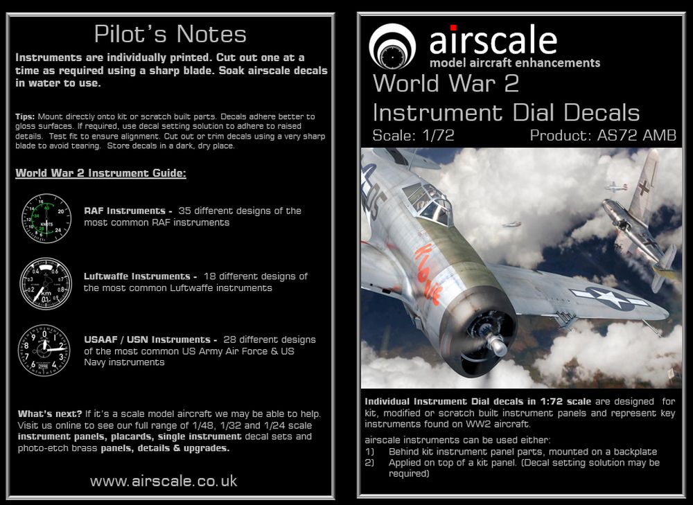 Airscale AS72AMB 1:72 WWII Aircraft Instrument Superset RAF/USAAF/USN/LW