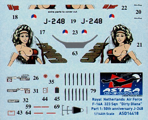 Astra Decals ASD14418 1:144 F-16A Royal Netherlands AF 323 Sqn Dirty Diana