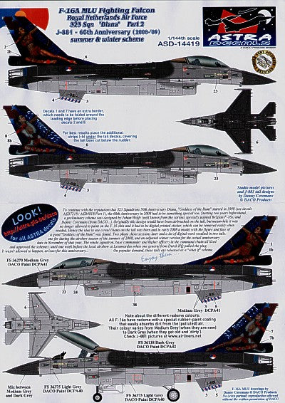 Astra Decals ASD14419 1:144 F-16A MLU Royal Netherlands AF 323 Sqn Diana
