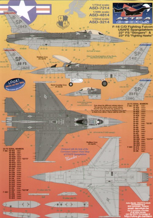 Astra Decals ASD4814 1:48 F-16C/D Fighting Falcon USAFE Spangdahlem