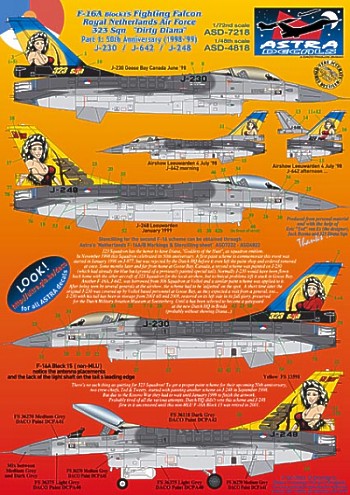 Astra Decals ASD4818 1:48 F-16A Royal Netherlands AF 323 Sqn Dirty Diana