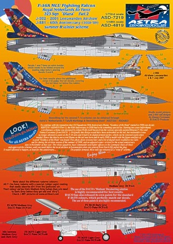 Astra Decals ASD4819 1:48 F-16A MLU Royal Netherlands AF 323 Sqn Diana