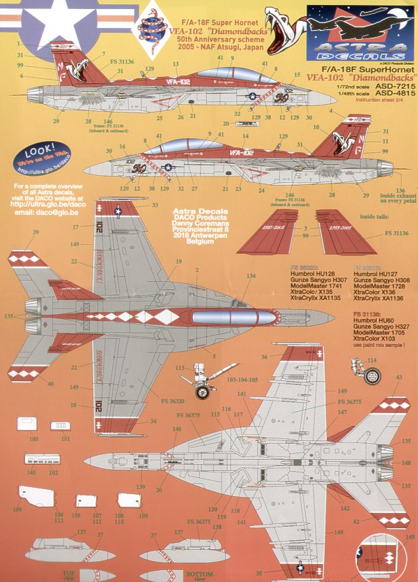 Astra Decals ASD7215 1:72 Boeing F/A-18F Super Hornet VFA-102