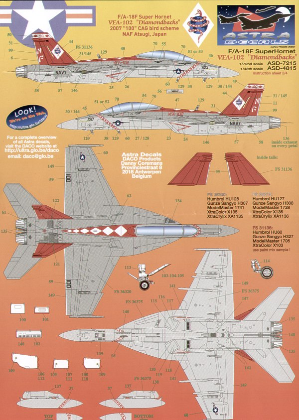 Astra Decals ASD7215 1:72 Boeing F/A-18F Super Hornet VFA-102