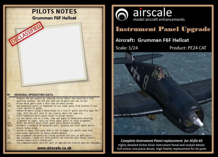 Airscale ASPE24CAT 1:24 Grumman F6F-5 Hellcat Photo-etch & decal cockpit upgrade