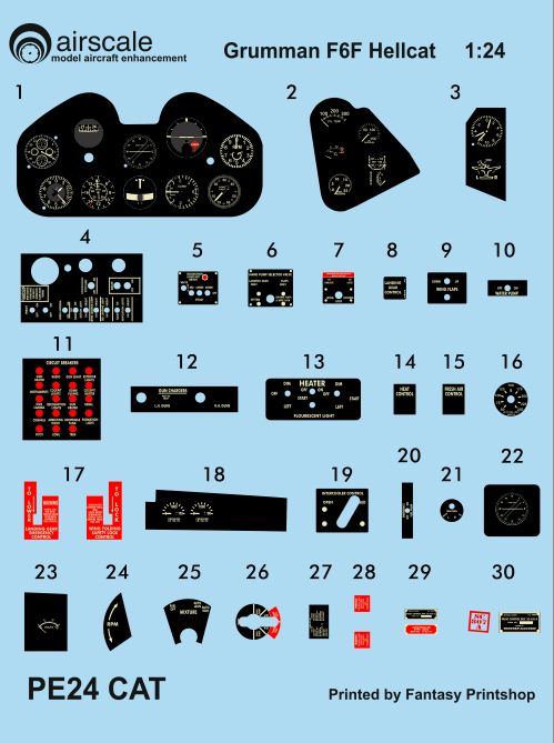 Airscale ASPE24CAT 1:24 Grumman F6F-5 Hellcat Photo-etch & decal cockpit upgrade