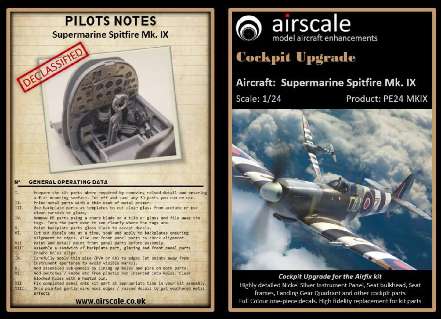 Airscale ASPE24MK1X 1:24 Supermarine Spitfire Mk.lXc Cockpit upgrade set
