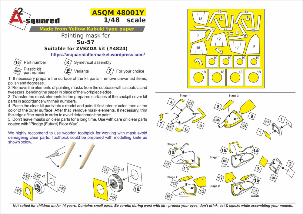 A-Squared ASQM48001Y 1:72 Sukhoi Su-57 Canopy & Hub Masks