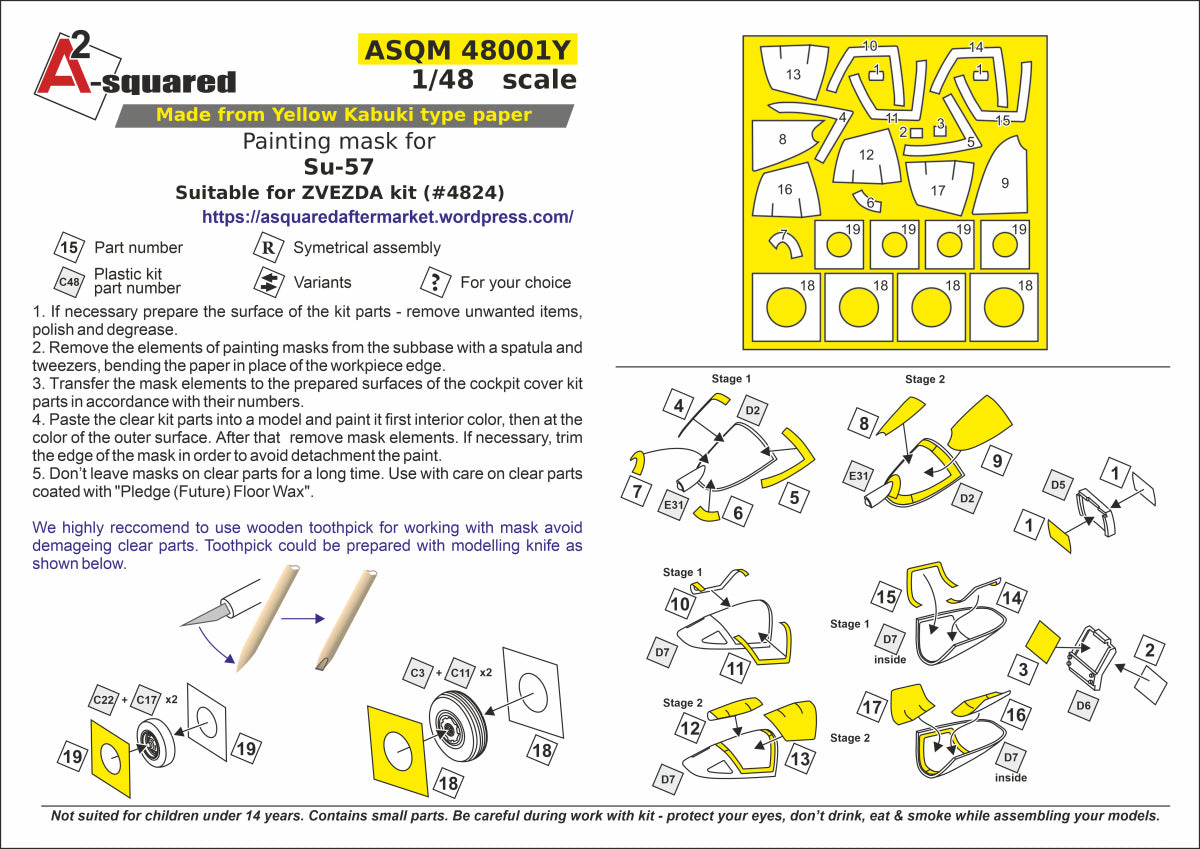 A-Squared ASQM48001Y 1:72 Sukhoi Su-57 Canopy & Hub Masks