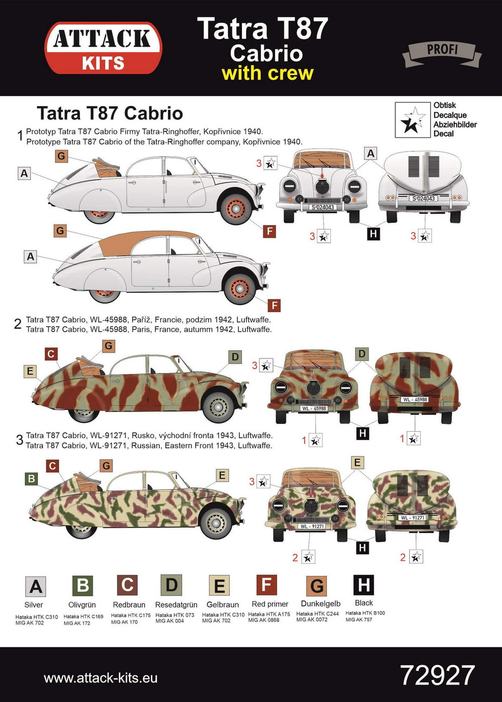 Attack Kits ATK72927 1:72 Tatra 87 Cabrio with crew incl