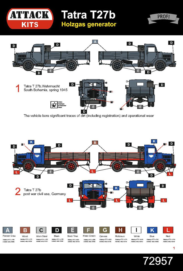 Attack Kits ATK72957 1:72 Tatra T27b Holzgas Generator Profi Line