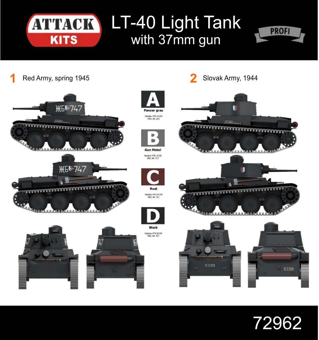 Attack Kits ATK72962 1:72 LT-40 Light Tank w.37mm Gun Profi Line