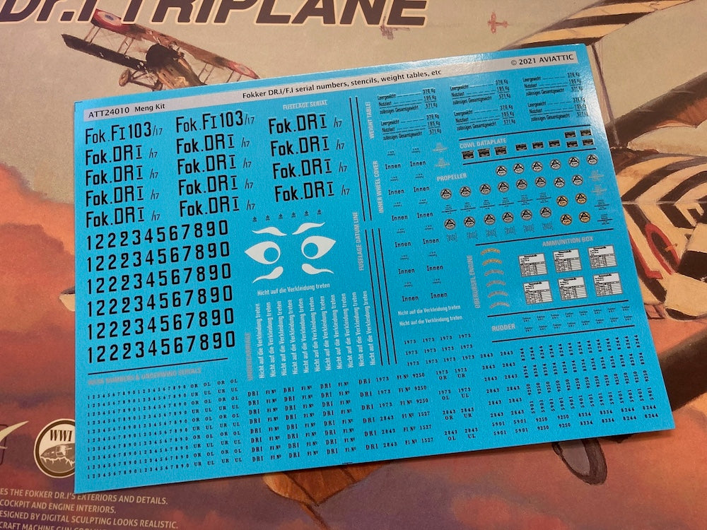 Aviattic ATT24010 1:24 Fokker F.I/Dr.I Stencils & Weights for Meng