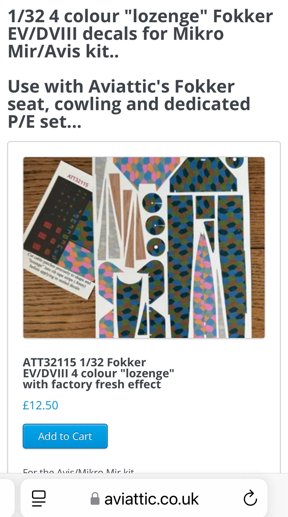 Aviattic ATT32115 1:32 Fokker E.V/D.VIII 4 colour 'lozenge'