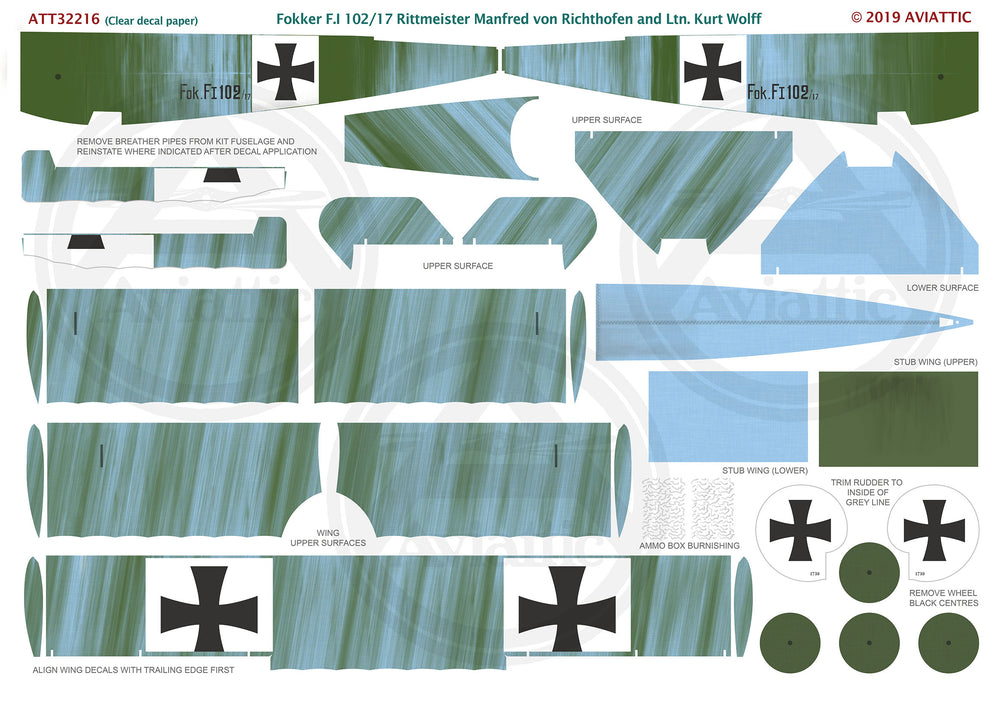 Aviattic ATT32216 1:32 Fokker F.I 102/17  Manfred von Richthofen & Ltn
