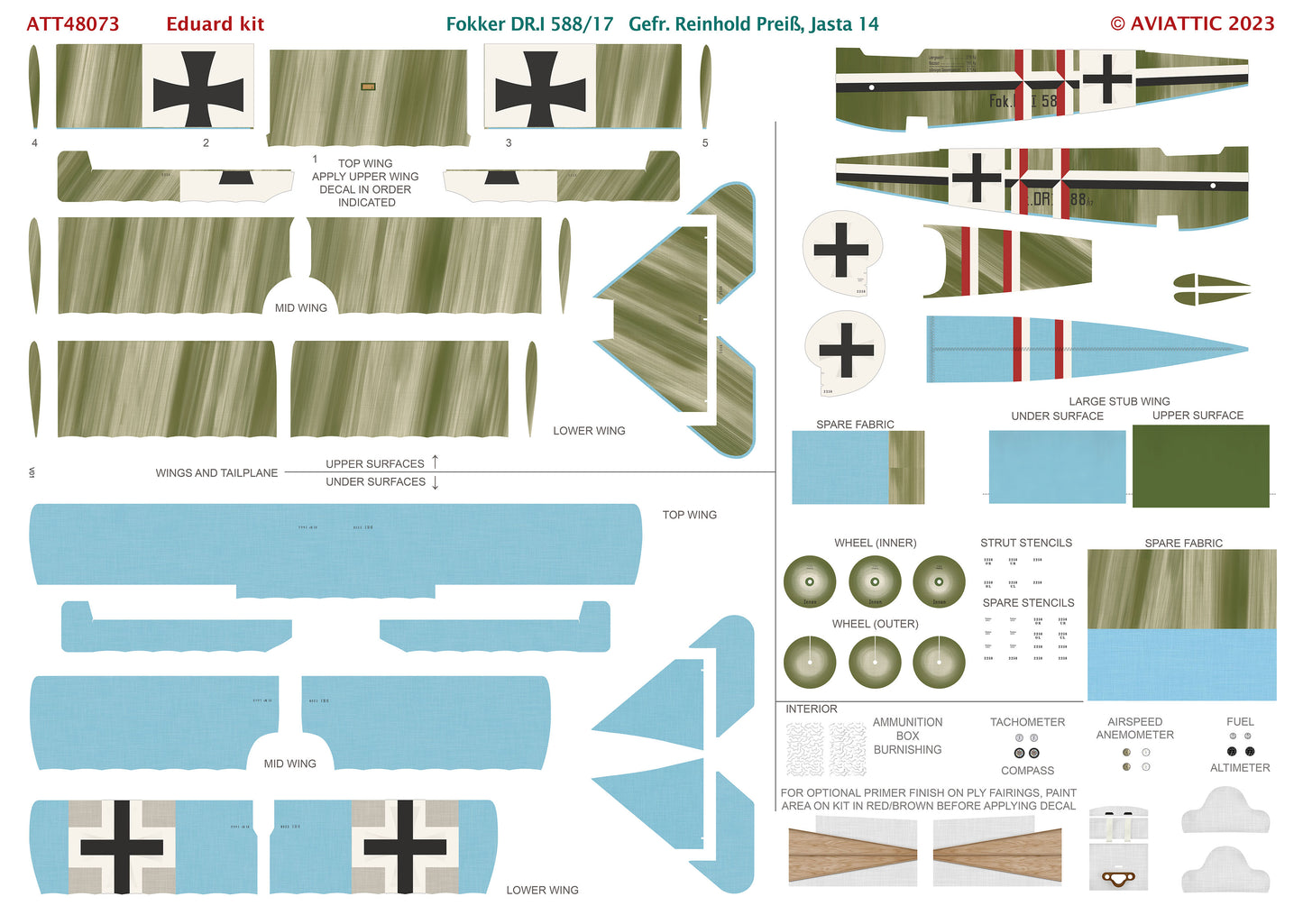Aviattic ATT48073 1:48 Fokker Dr.I 588/17 Gefreiter Reinhold Preis Jasta 14