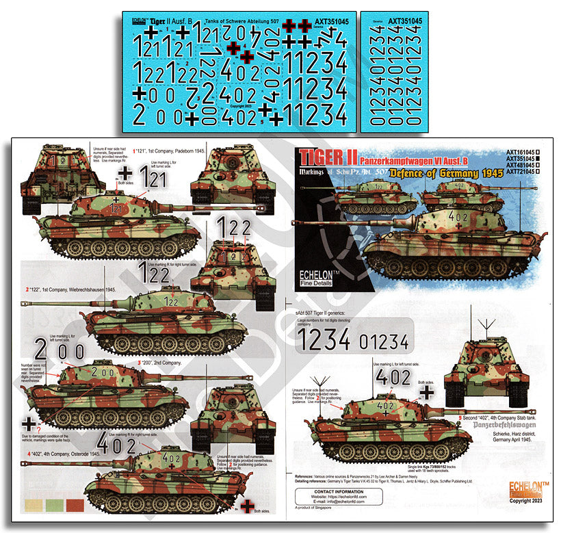 Echelon AXT351045 1:35 Tiger IIs sAbt 507 Paderborn 1945 Decals