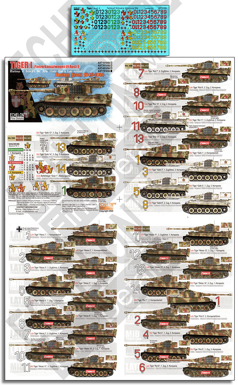 Echelon AXT721056 1:72 Tiger Is Eastern Front 1943 Decals