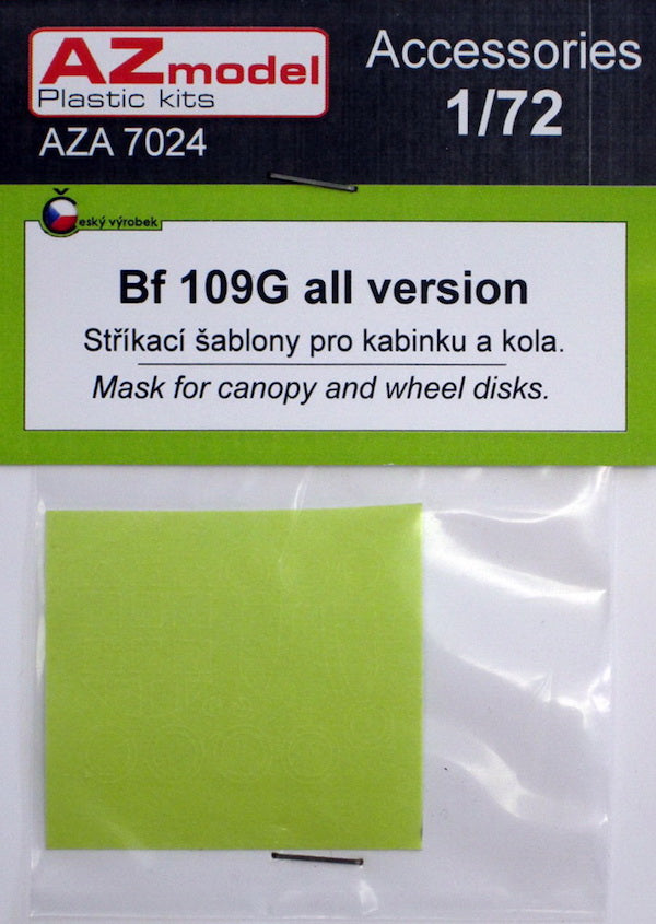 AZ Model AZA7024 1:72 Messerschmitt Bf-109G canopy and wheel disk masks