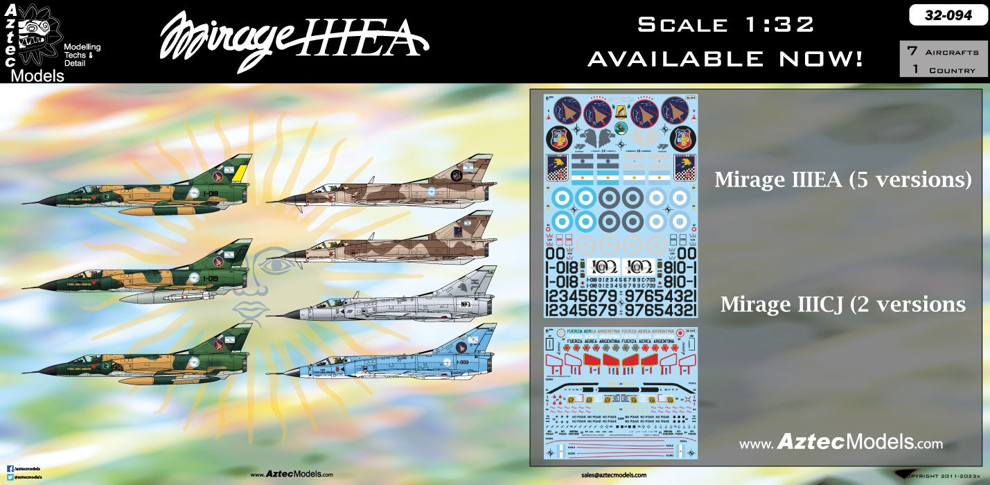 Aztec AZD32094 Dassault Mirage IIIEA Argentina Decals 1:32