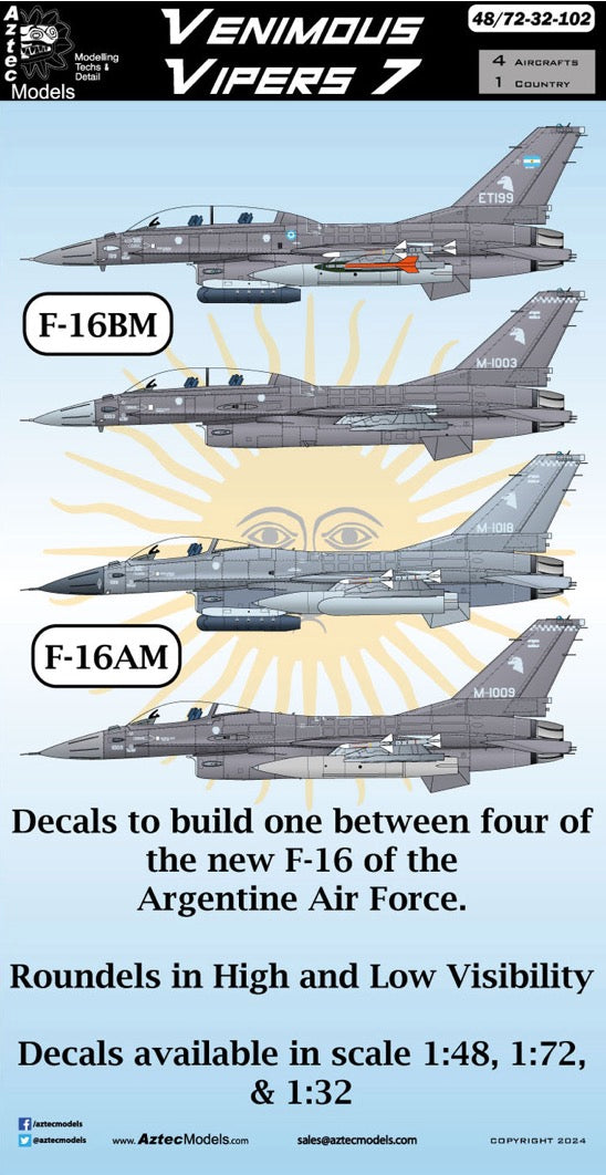 Aztec AZD32102 Argentine F-16 High/Low Vis Decals 1:32