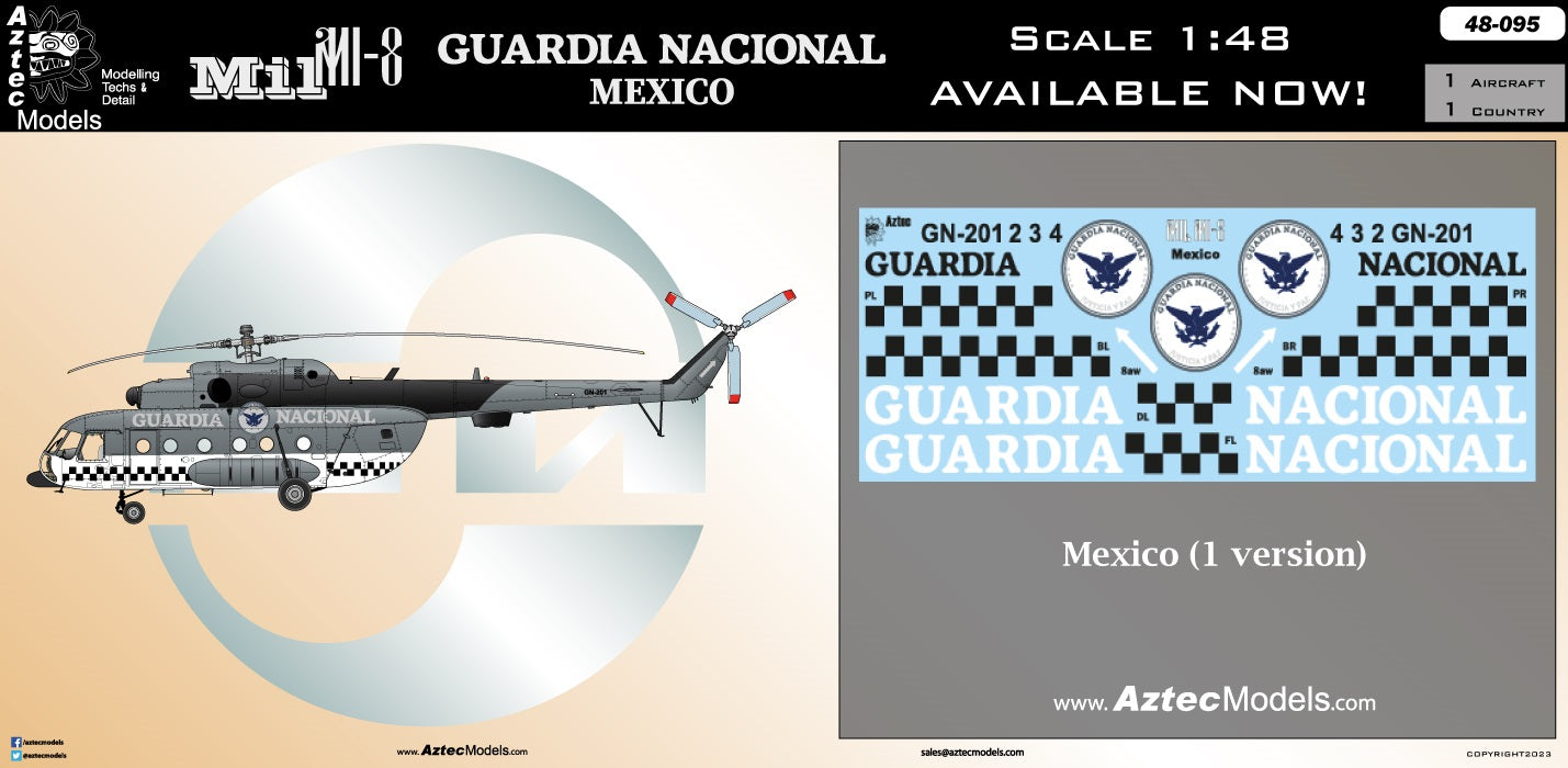 Aztec AZD48095 Mil Mi-8 Mexican Guardia Nacional Decals 1:48