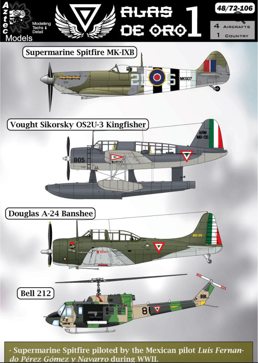 Aztec AZD48106 1:48 Alas de Oro 1 Spitfire Mk.IX Mexican Pilot Decals