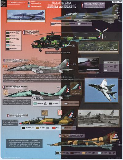 Aztec AZD48049 Cuban Raiders II MiG-21 MiG-23 MiG-29 Decals 1:48