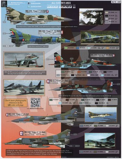 Aztec AZD48049 Cuban Raiders II MiG-21 MiG-23 MiG-29 Decals 1:48