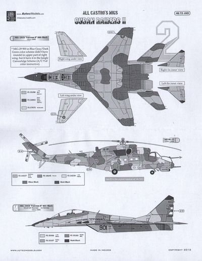 Aztec AZD48049 Cuban Raiders II MiG-21 MiG-23 MiG-29 Decals 1:48