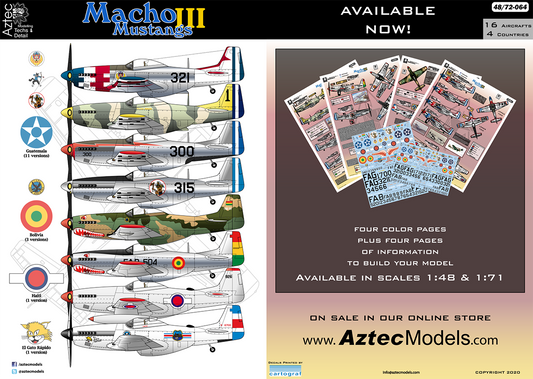 Aztec AZD48064 Macho Mustangs 3 Guatemala F-51D Decals 1:48
