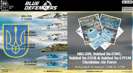 Aztec AZD72084 1:72 Blue Defenders Ukrainian MiG-29 Su-25 Su-27 Decals
